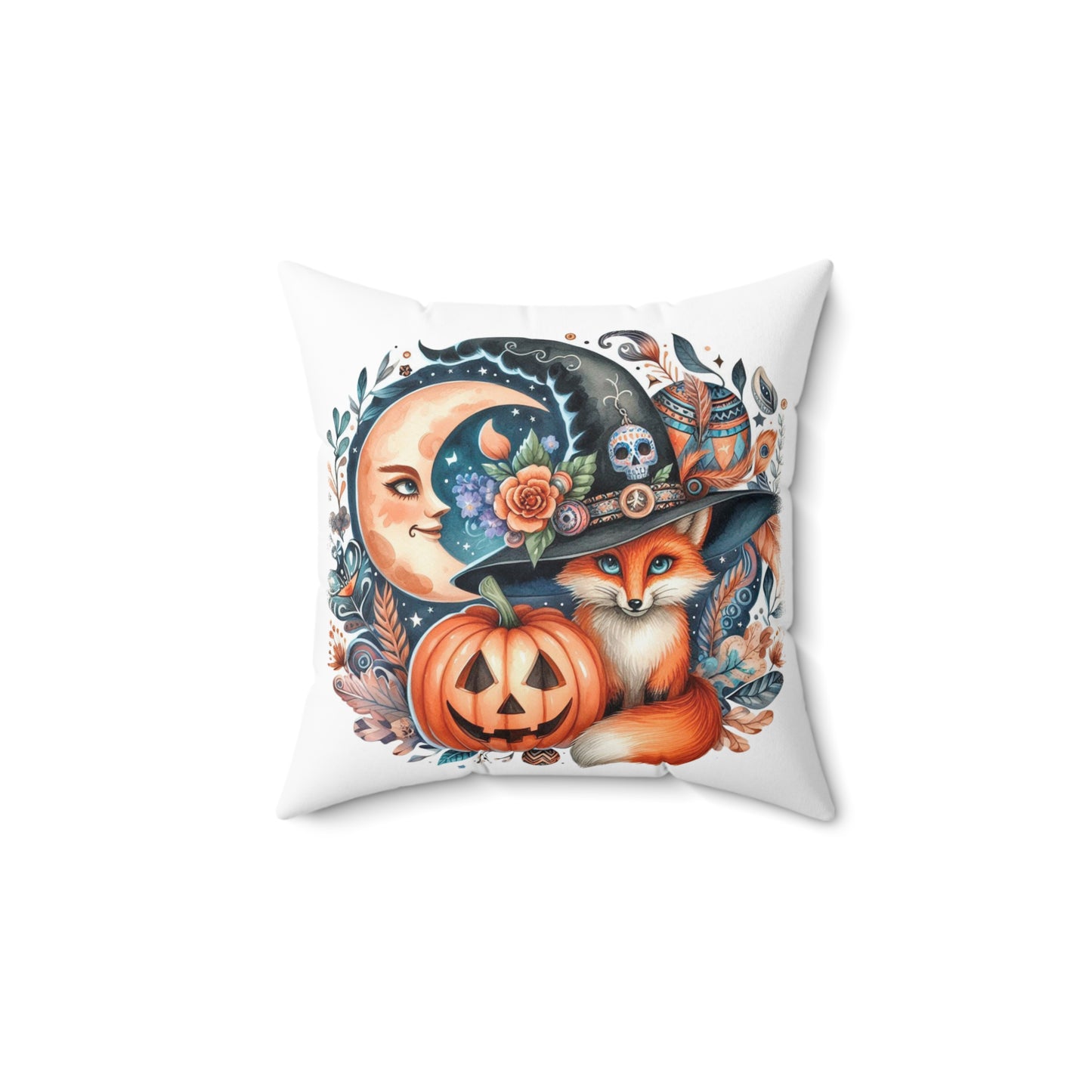 Halloween Fox and the Moon Square Pillow