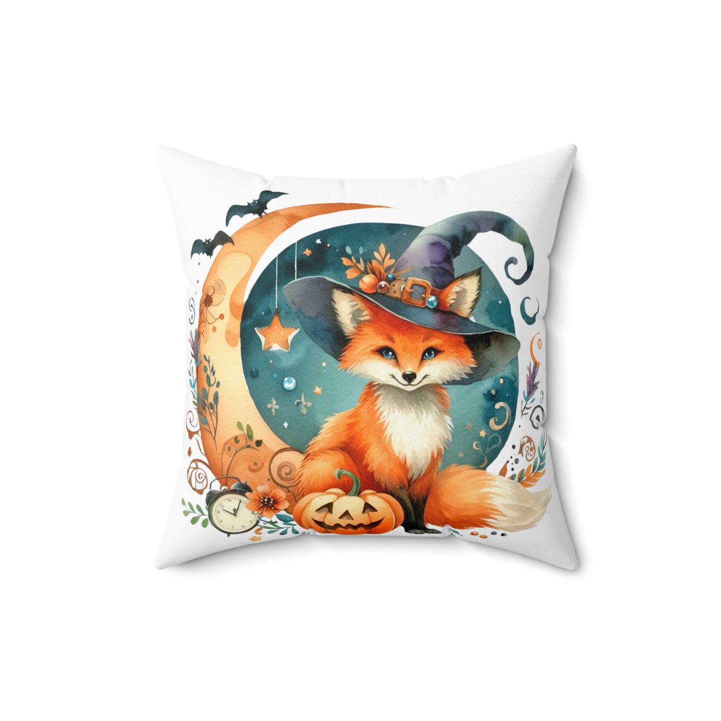 Halloween Fox and the Moon Square Pillow