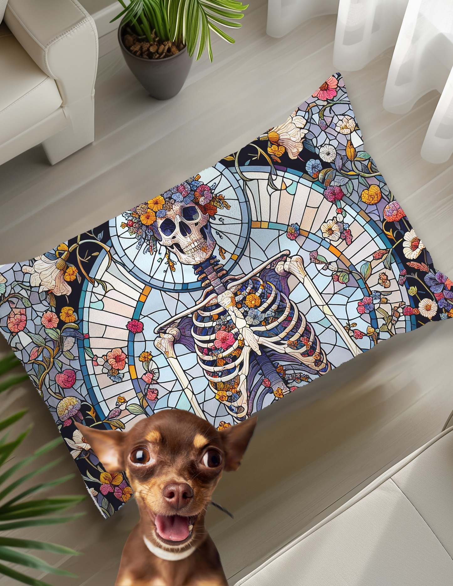 Stained Glass Skull Pet Bed