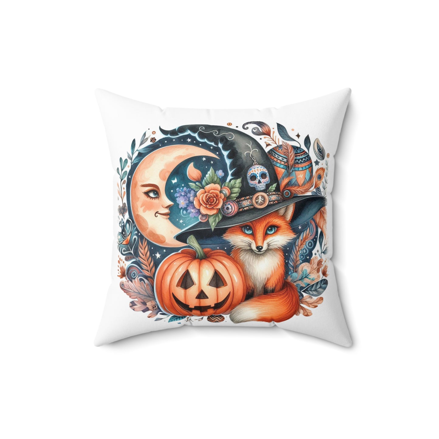 Halloween Fox and the Moon Square Pillow