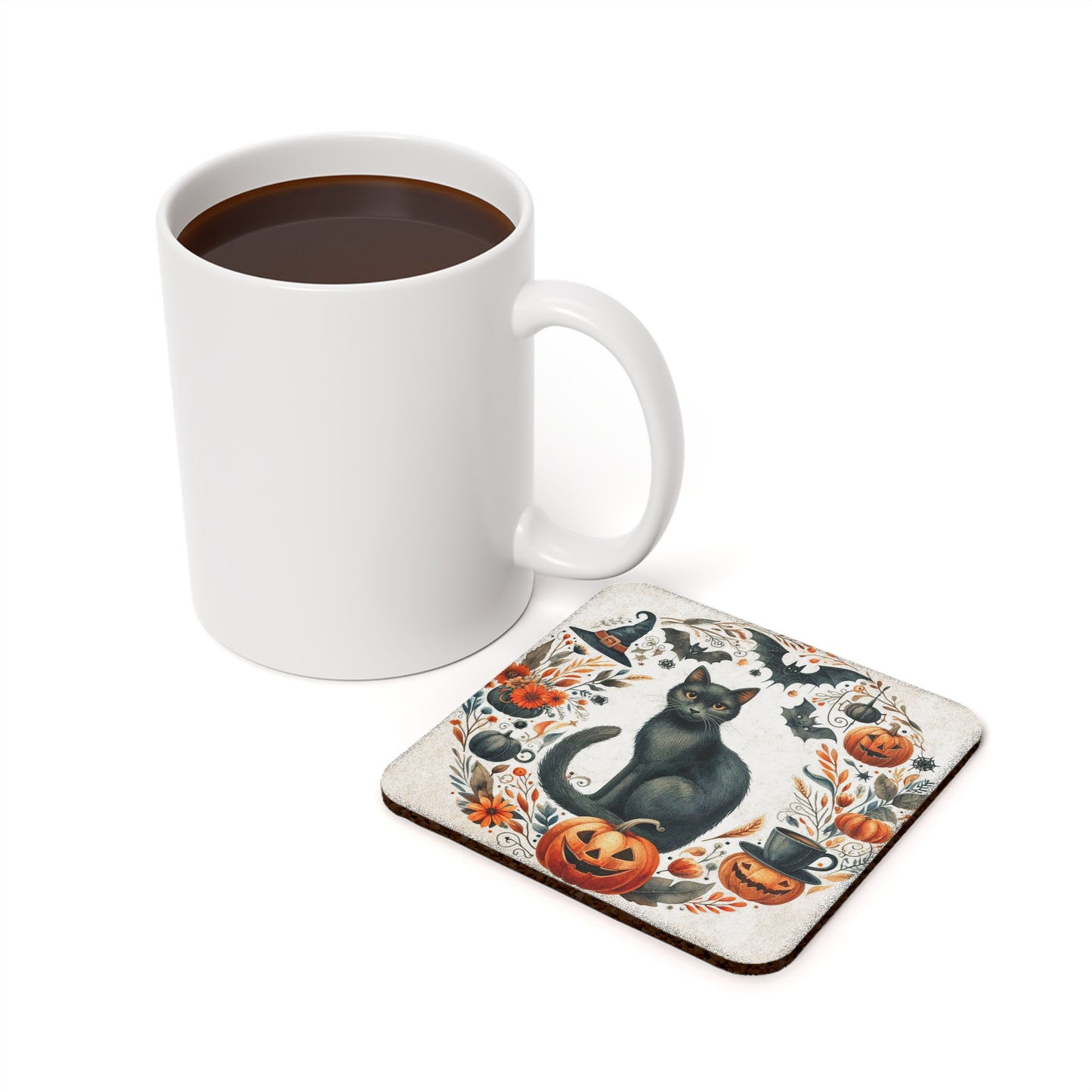 Black Cat IV Halloween Cork Back Coaster