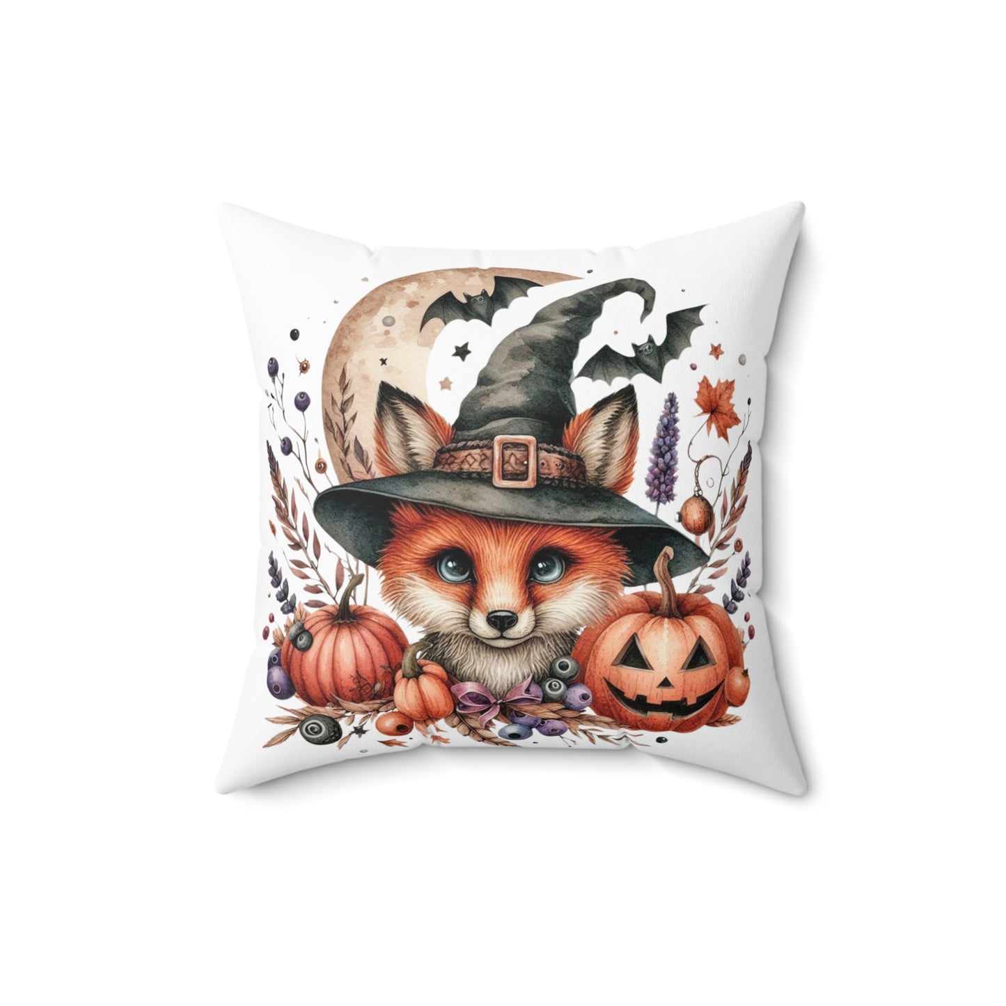 Witchy Halloween Fox and the Moon Square Pillow