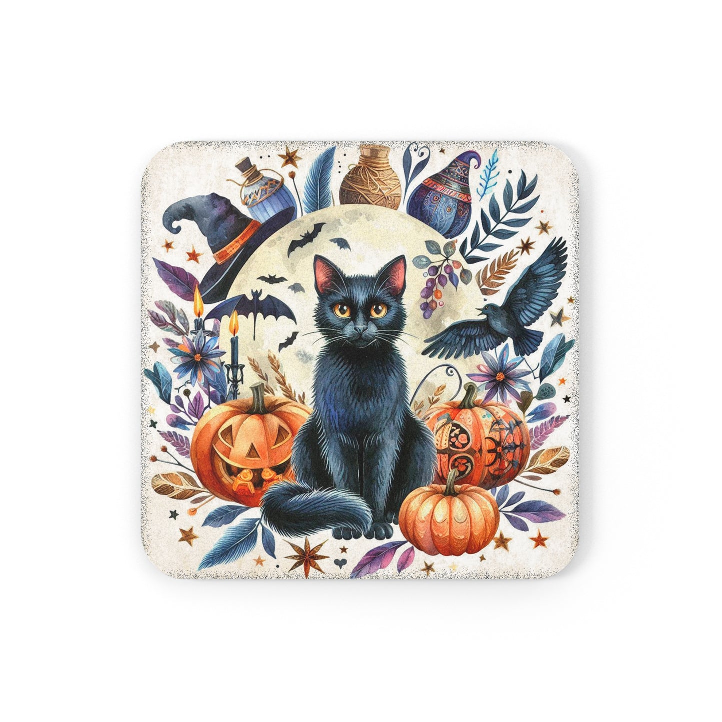 Black Cat II Halloween Cork Back Coaster