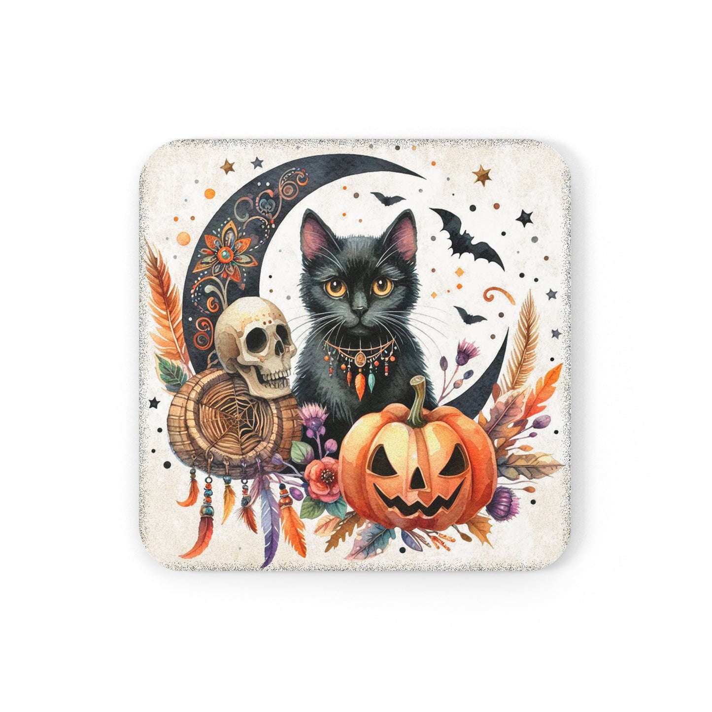 Black Cat III Halloween Cork Back Coaster