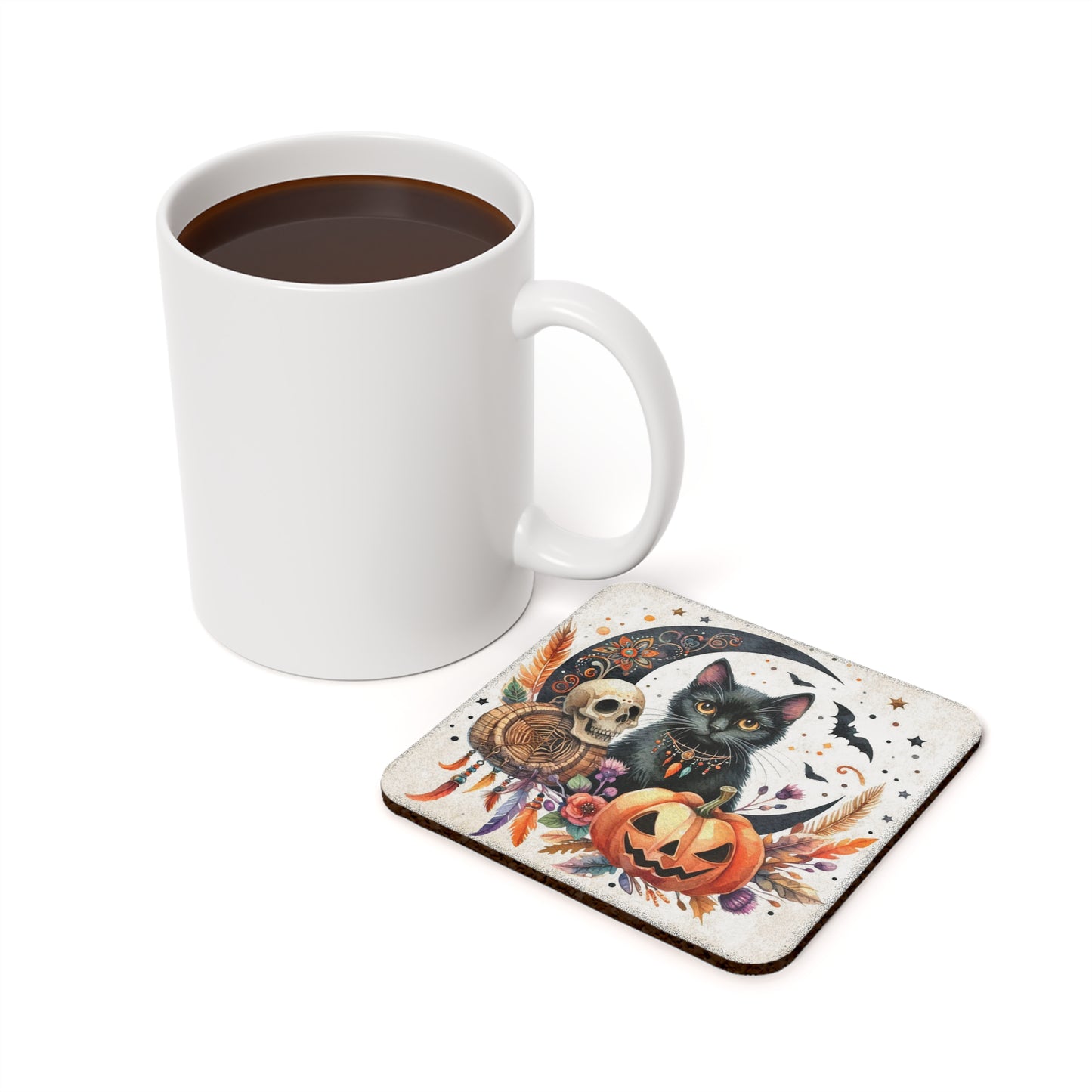 Black Cat III Halloween Cork Back Coaster