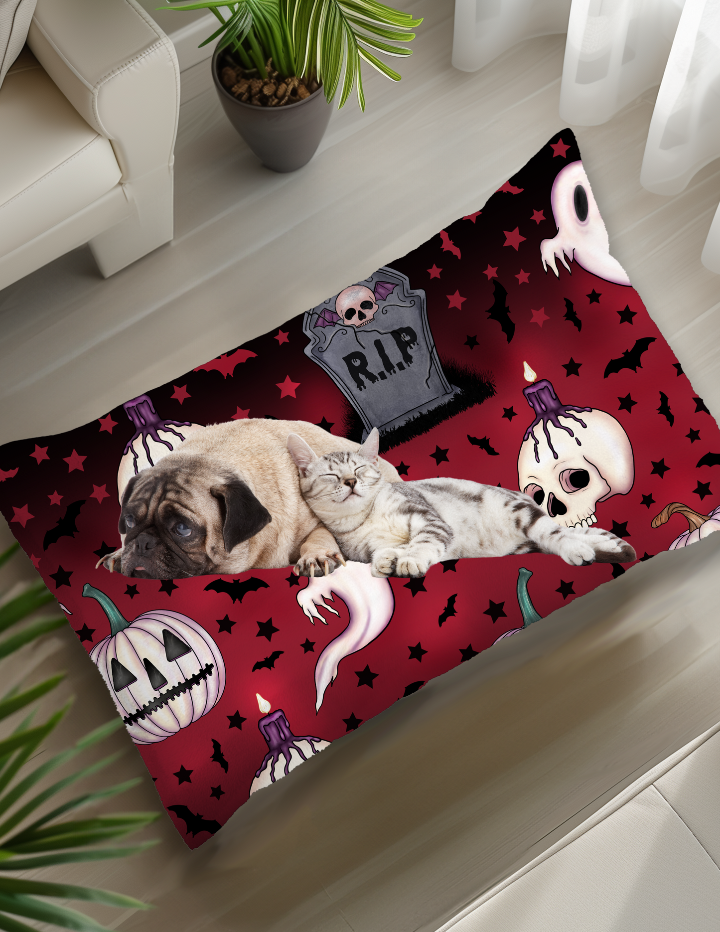 RIP Skull Halloween Pet Pillow