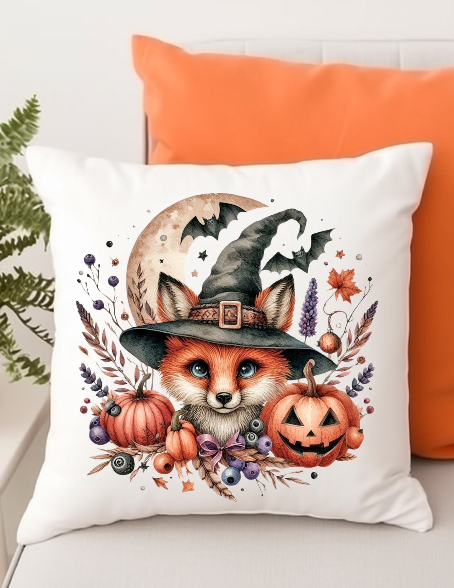 Witchy Halloween Fox and the Moon Square Pillow