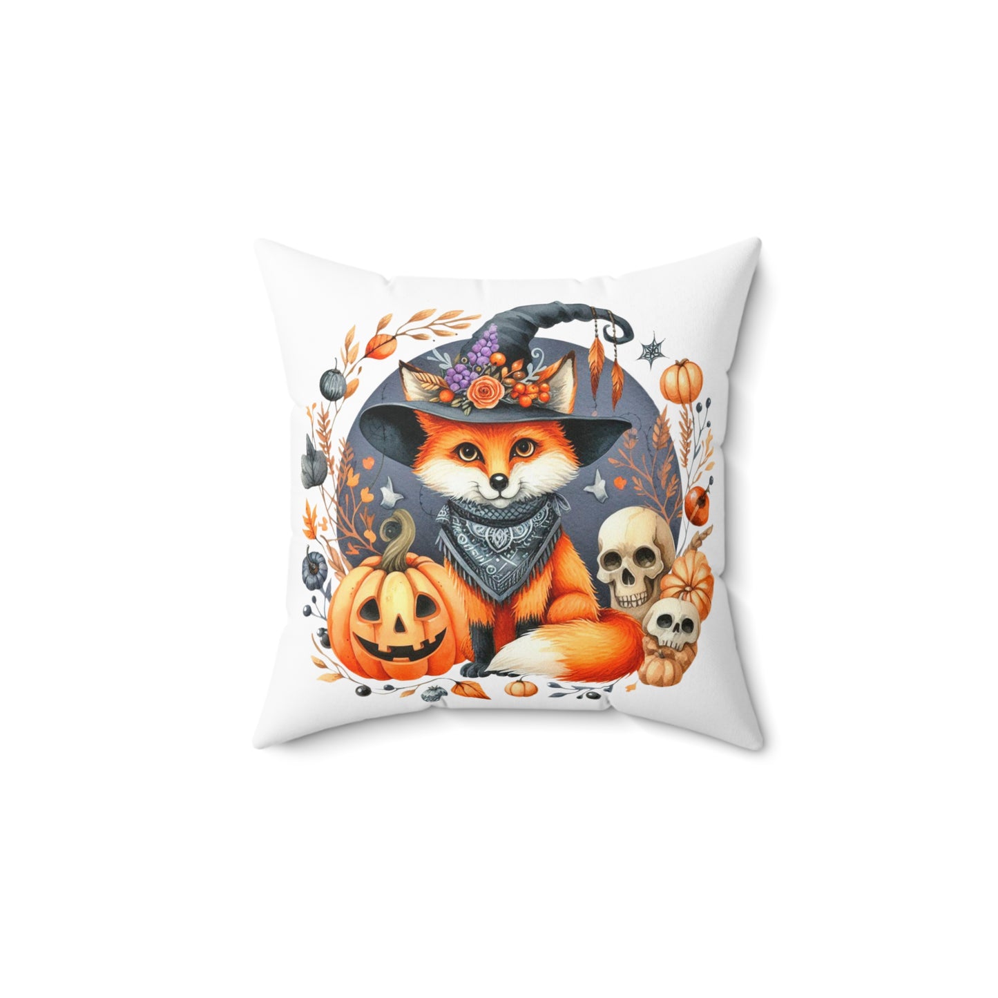 Halloween Fox with Skull Square Pillow