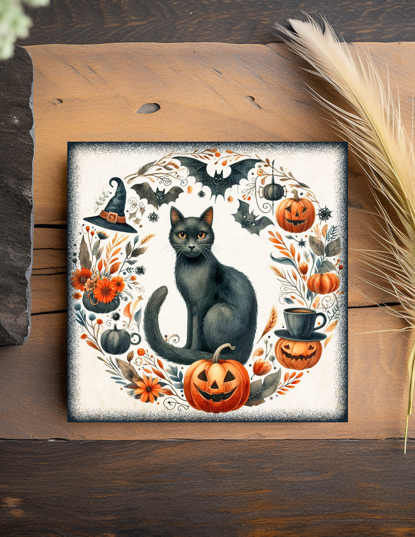 Black Cat IV Halloween Cork Back Coaster