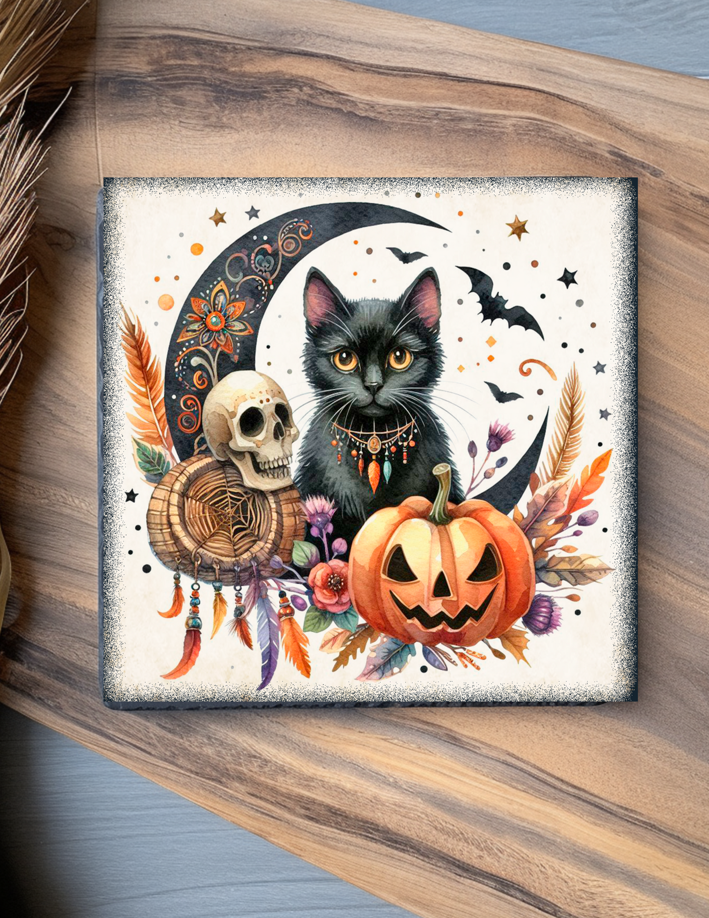 Black Cat III Halloween Cork Back Coaster