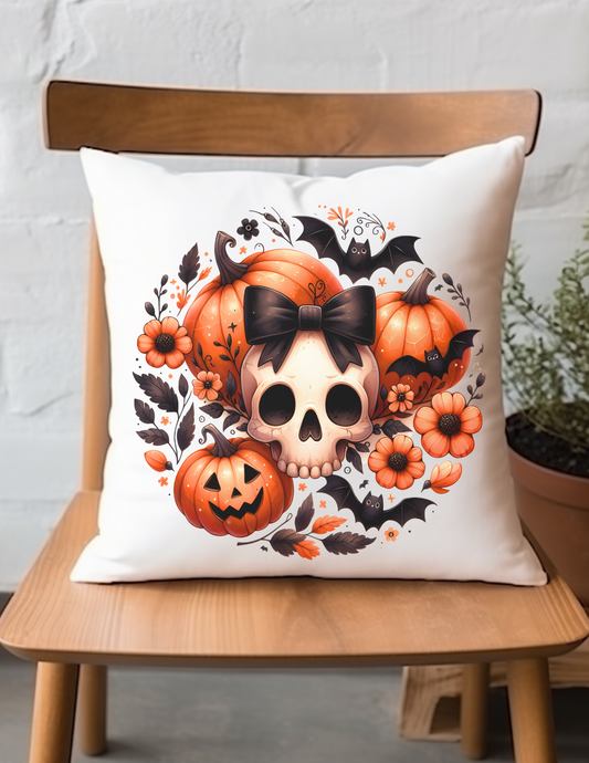 Halloween Coquette Skull Square Pillow