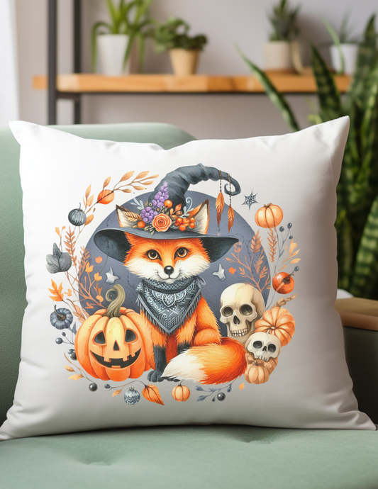 Halloween Fox with Skull Square Pillow