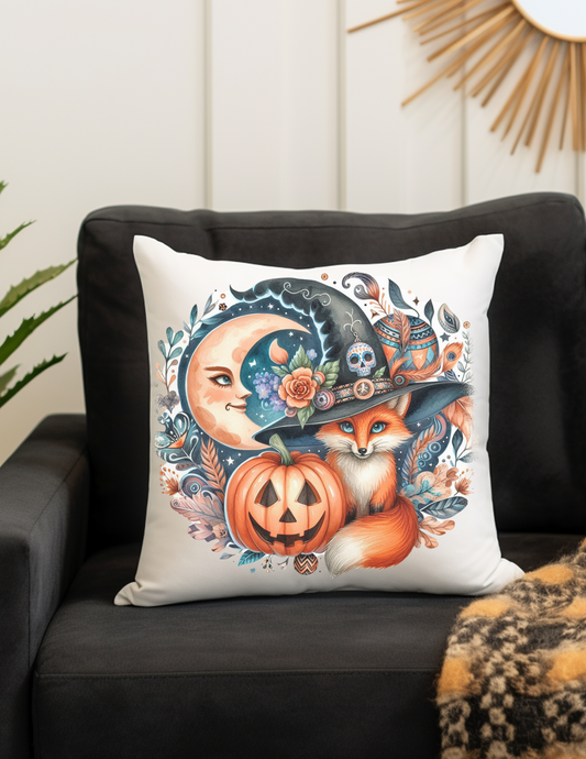 Halloween Fox and the Moon Square Pillow