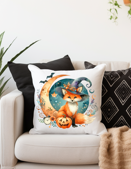 Halloween Fox and the Moon Square Pillow